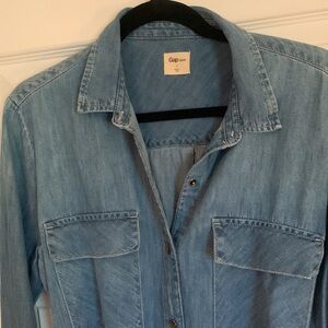 GAP 1969 Dress Blue Jean Pearl Snap Down The Front Belted  Size Large